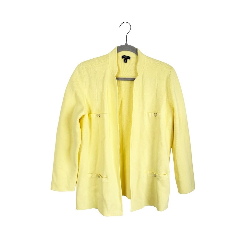 Talbots Mandarin Collar Open Front Cotton Blend Knit Blazer Daffodil Yellow 1X